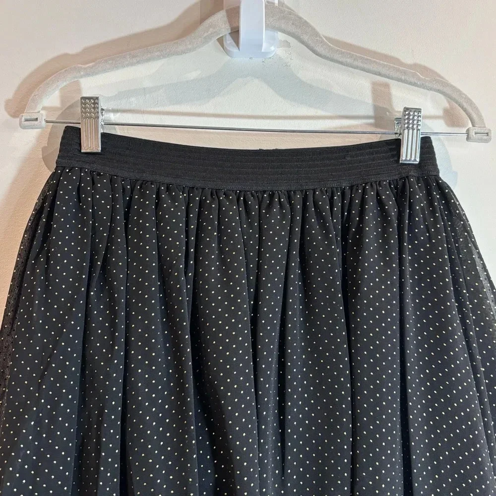 EVER NEW Sz 2 Gathered Elastic Waist Sheer Lined Gold  Polka Dot Midi Skirt NEW - Picture 3 of 12